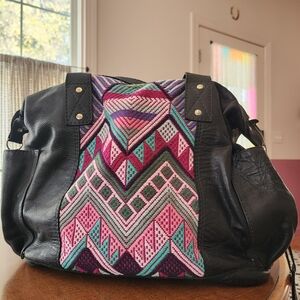 Nena & Co. Convertible Day Bag - Black Leather + Huipil